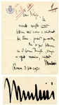 Benito Mussolini Autograph Letter Signed as Prime Minister -- ...It cannot be tolerated that the Fascist Government should be weakened...